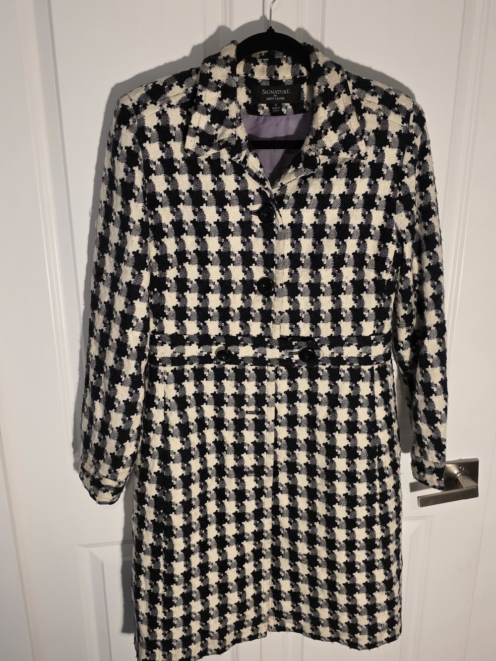 Signature Studio Black & White Houndstooth Wool-Blend Coat
